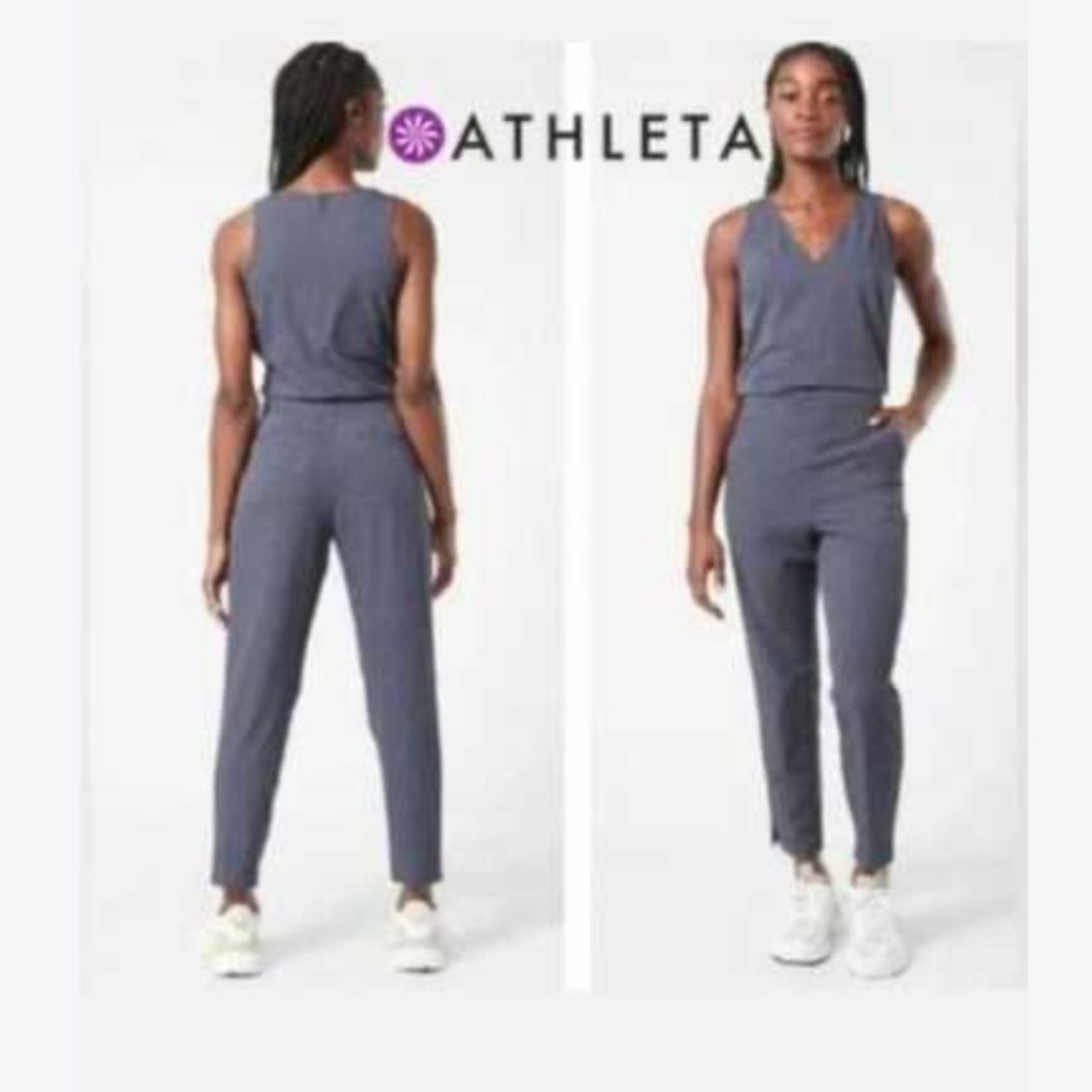 Athleta Brooklyn Textured Jumpsuit Navy Blue Leopard Jacquard Size 10 Sleeveless